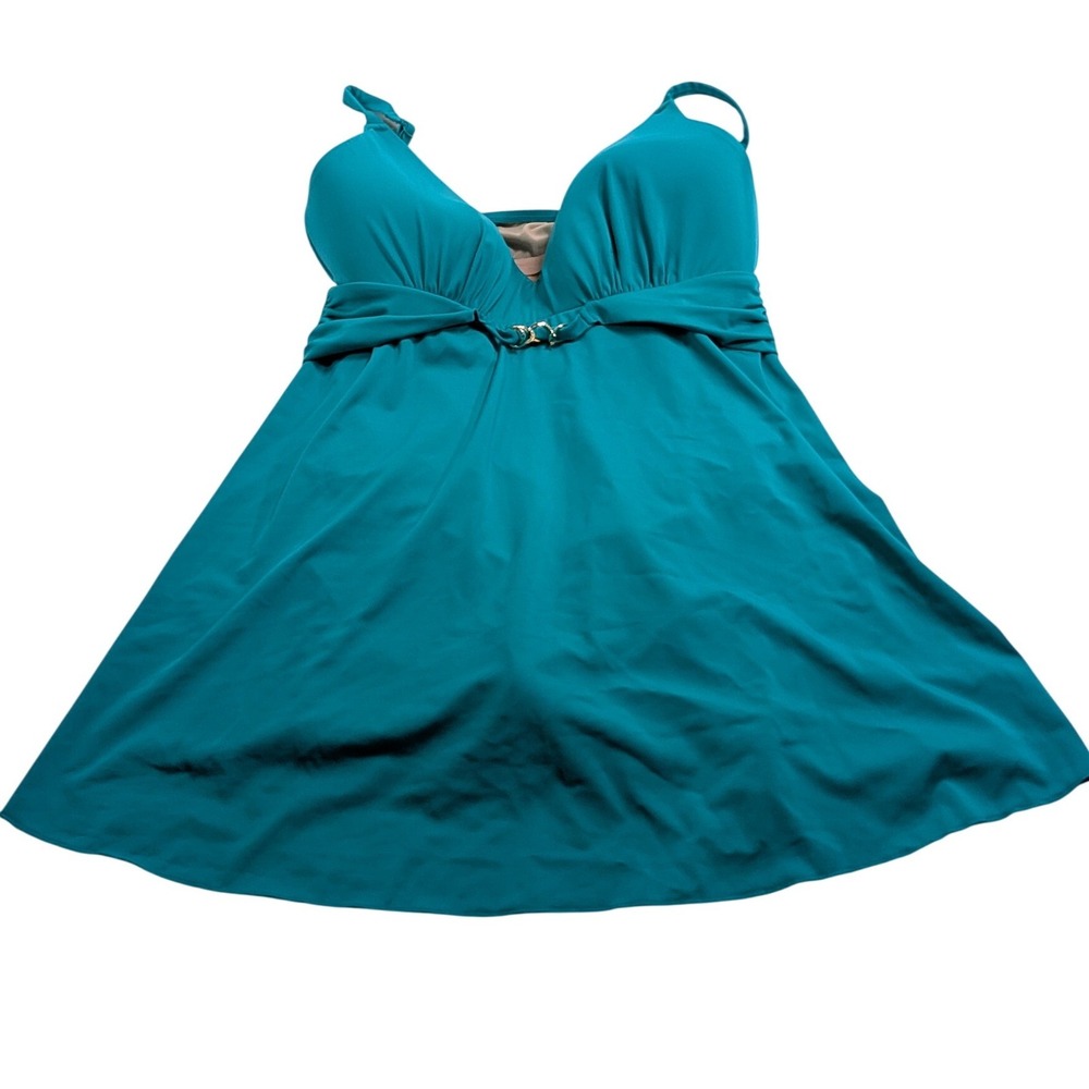 Cacique Women Swim Dress‎ 16 Teal Blue Wireless Lightly Lined One Piece